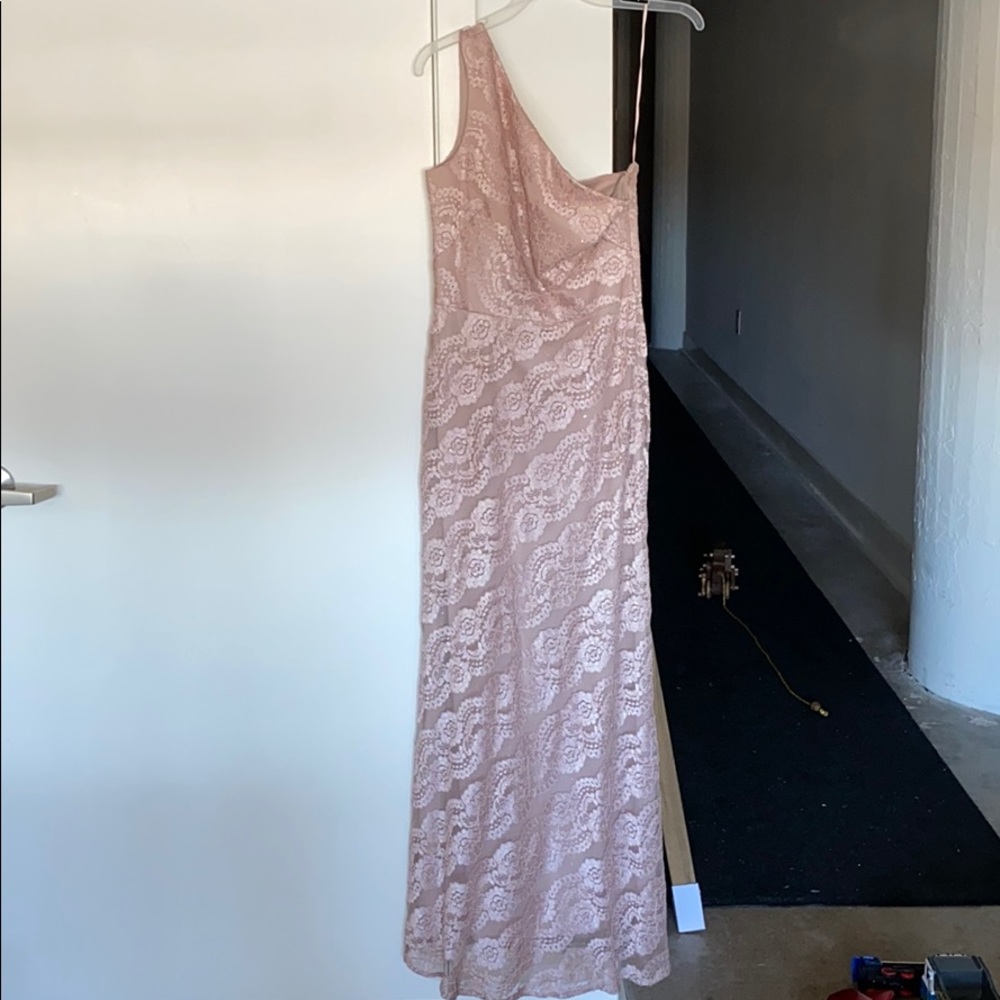 One shoulder Blush Lace Maxi Dress Formal
